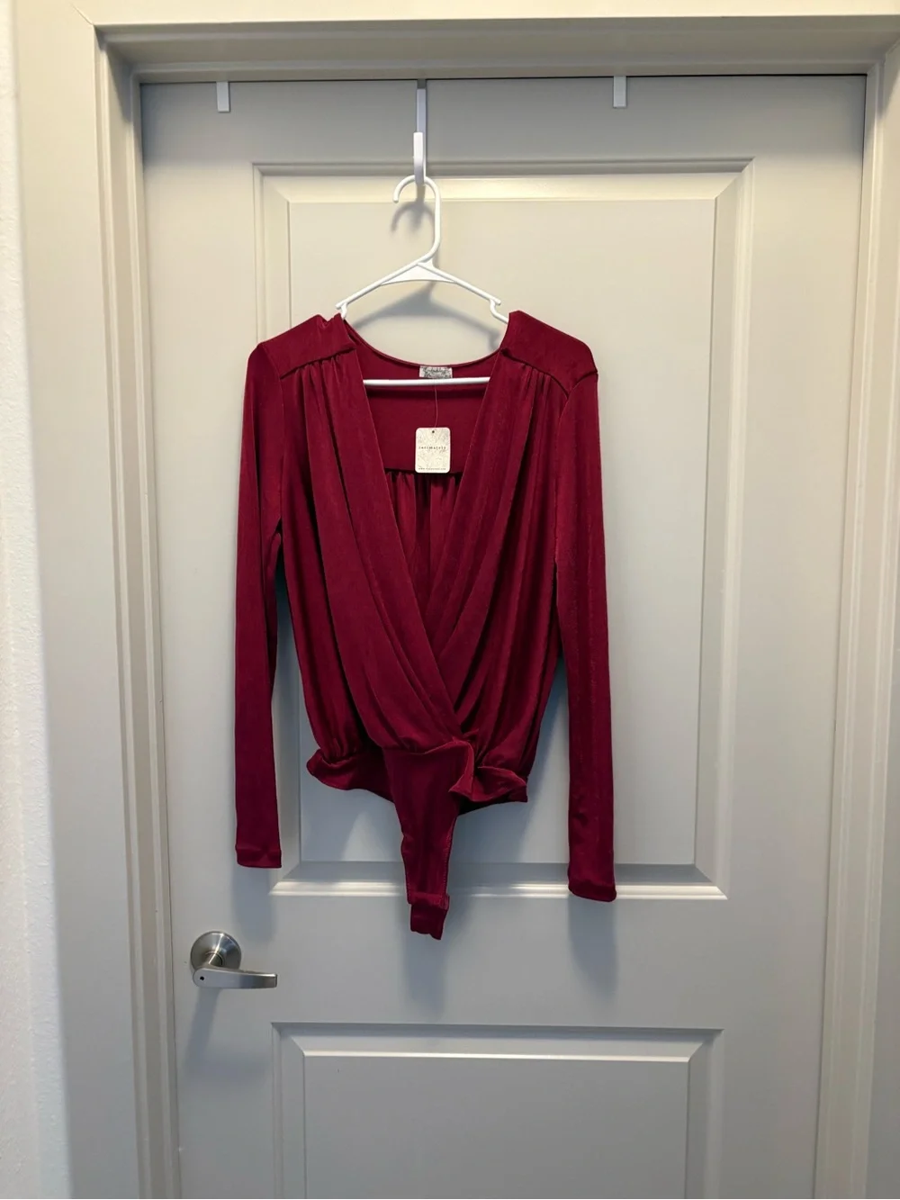 Free People Wine Wrap-Front Long Sleeve Bodysuit NWT Size M